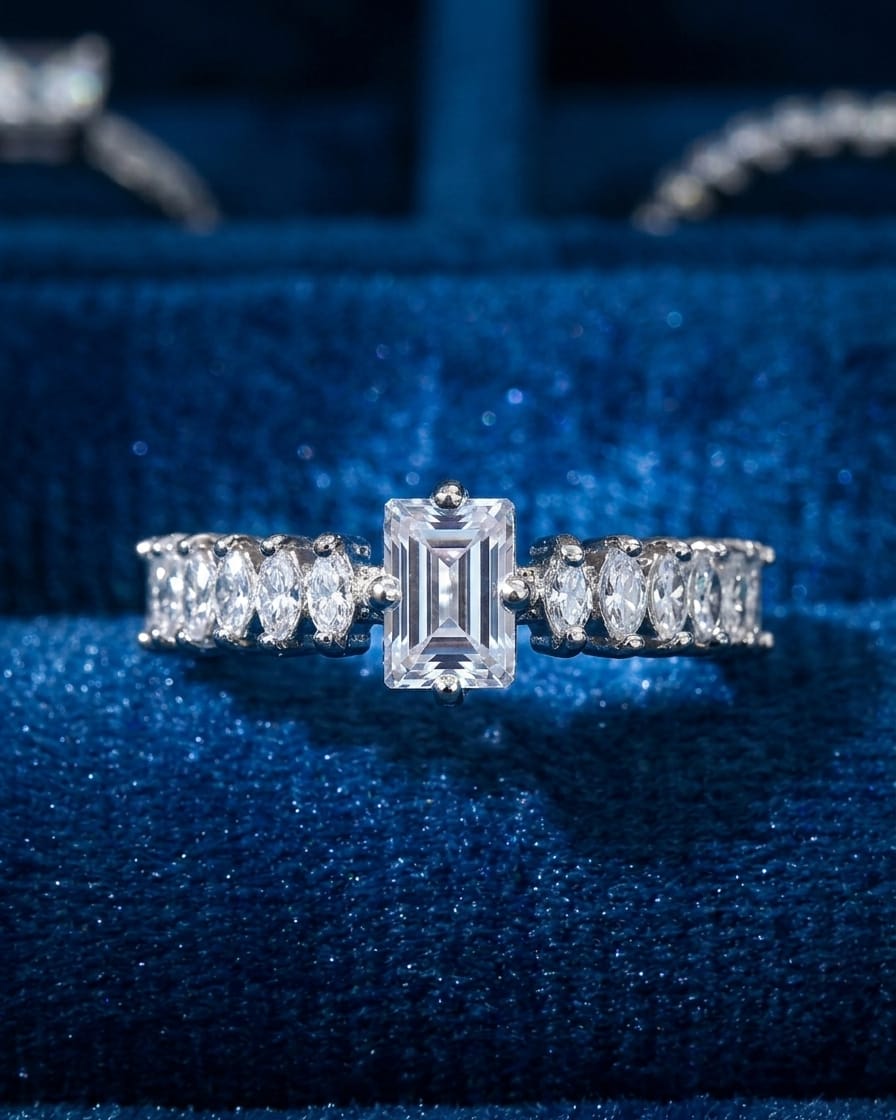 Elegant Emerald Cut Zircon Ring - Glimmer Hub