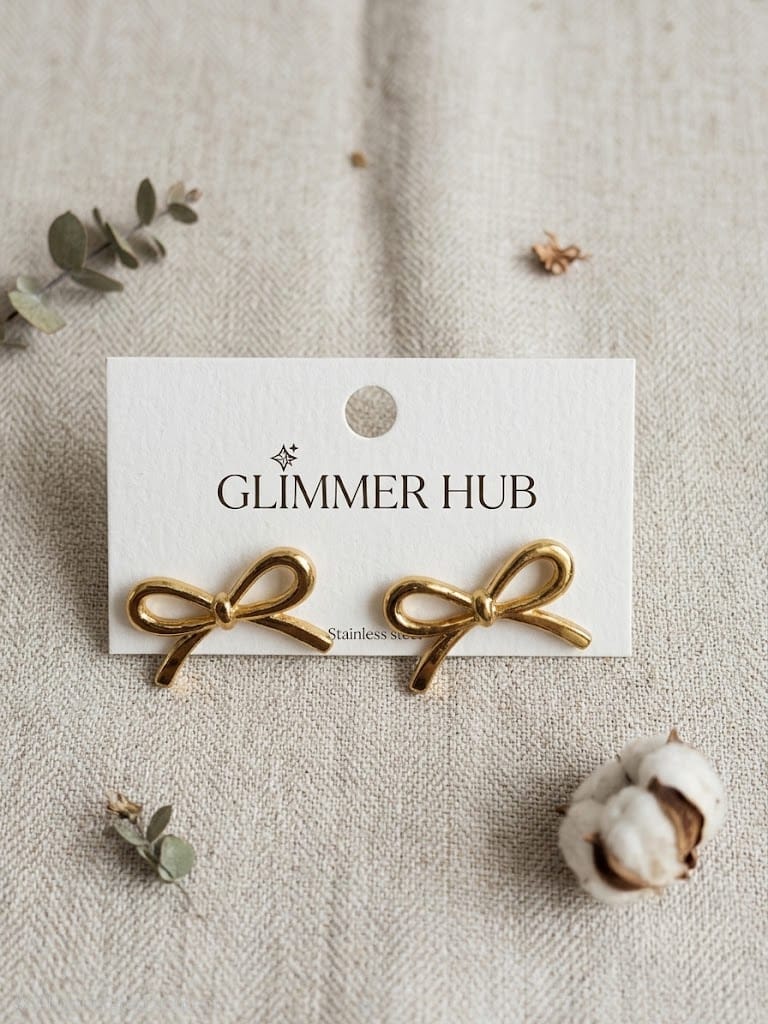 Golden Bow Knot Stud Earrings – Cute Minimal Elegant Design - Glimmer Hub
