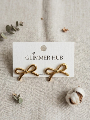Golden Bow Knot Stud Earrings – Cute Minimal Elegant Design - Glimmer Hub