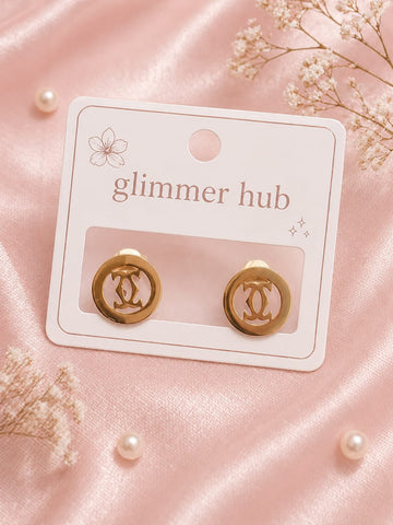 Golden Luxe Emblem Stud Earrings – Classic Minimal Chic - Glimmer Hub