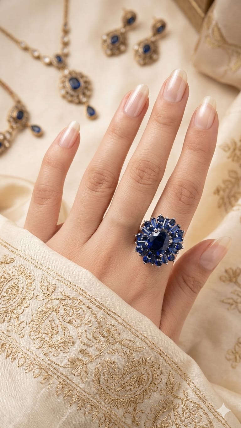 Royal Sapphire Halo Ring - Glimmer Hub