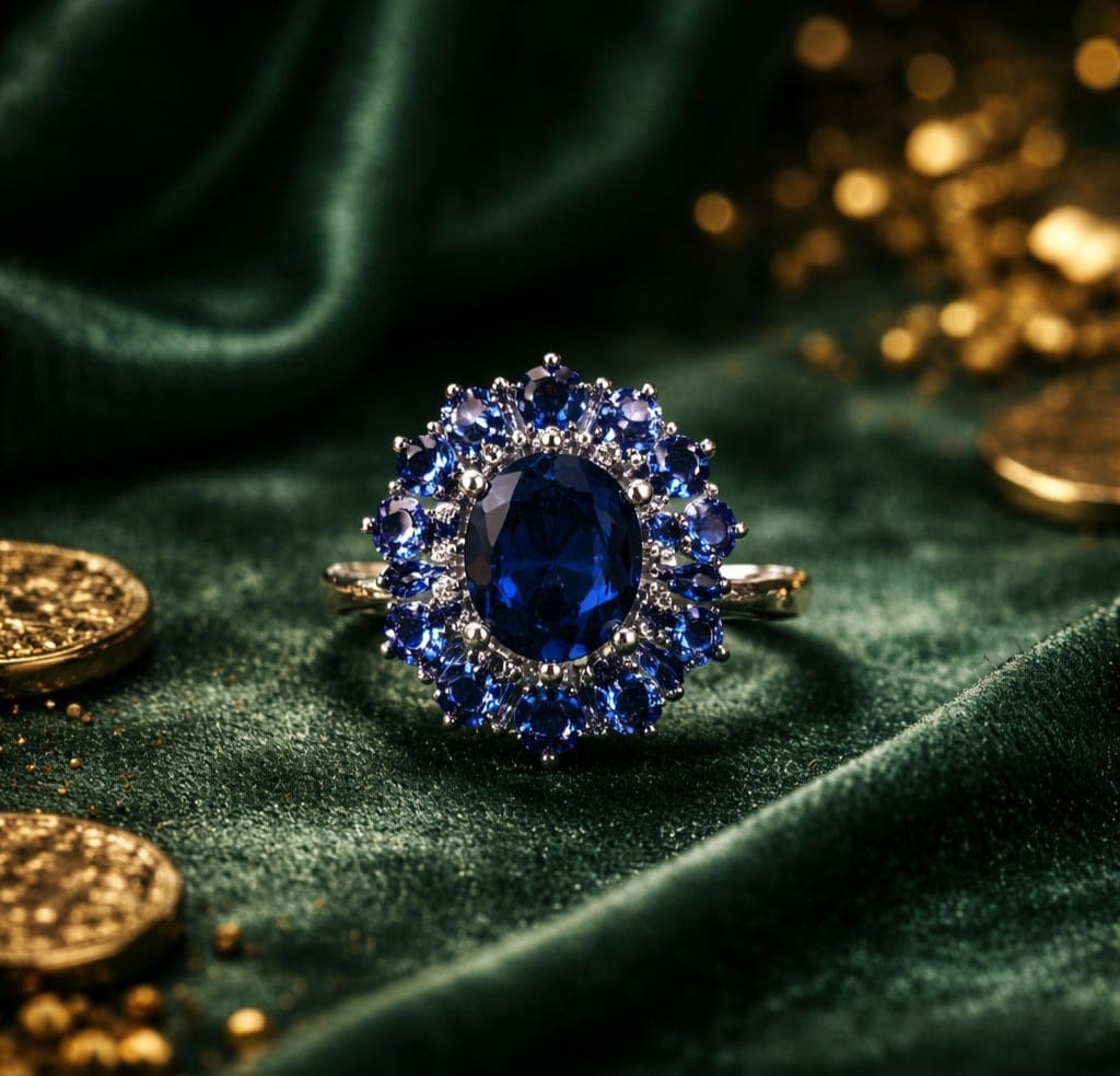 Royal Sapphire Halo Ring - Glimmer Hub